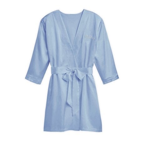Women's Personalized Embroidered Satin Robe With Pockets- Periwinkle / Light Blue