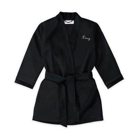 Personalized Flower Girl Satin Robe With Pockets - Black