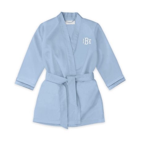 Personalized Flower Girl Satin Robe With Pockets - Periwinkle / Light Blue