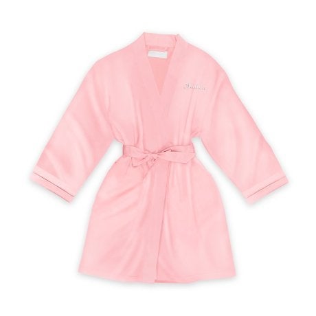 Personalized Junior Bridesmaid Satin Robe With Pockets - Light Pink