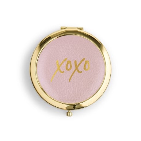 Personalized Engraved Faux Leather Compact Mirror - XOXO