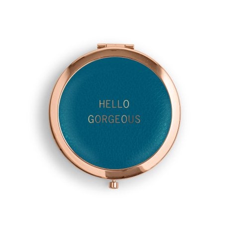 Personalized Engraved Faux Leather Compact Mirror - Hello Gorgeous