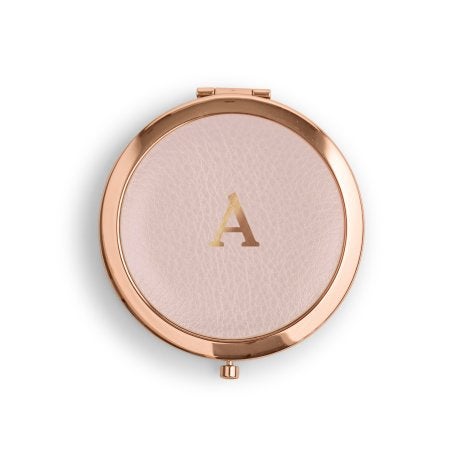 Personalized Engraved Faux Leather Compact Mirror - Initial Monogram