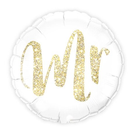 Mylar Foil Helium Party Balloon Wedding Decoration - White With Gold Mr. Glitter