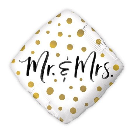 Mylar Foil Helium Party Balloon Wedding Decoration - Gold Polka-Dot Mr. And Mrs.