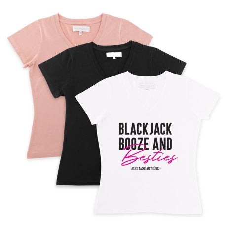 Personalized Bridal Party Wedding T-Shirt - Blackjack, Booze And Besties