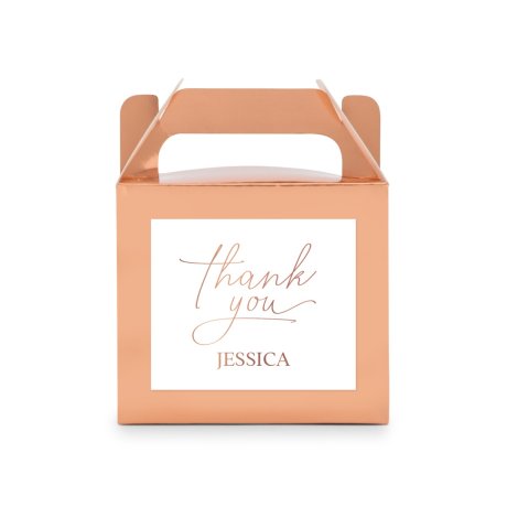 Personalized Rose Gold Rectangle Paper Favor Box With Handle - Thank You