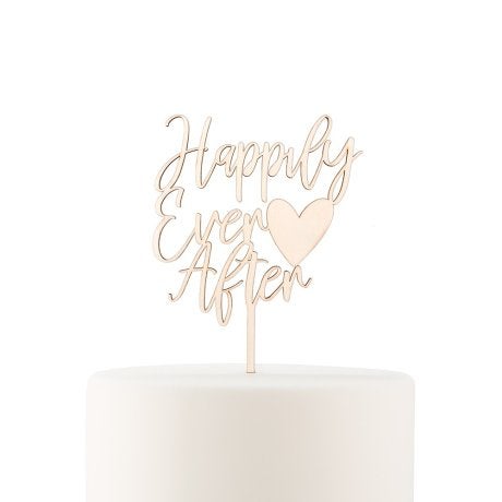 Natural Wood Cake Topper Decoration - Happily Ever After