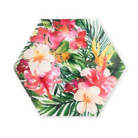 Large Hexagon Disposable Paper Party Plates - Tropical Floral - Set Of 8