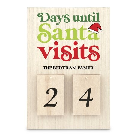 Personalized Wooden Countdown Calendar Sign - Days Until Santa Visits