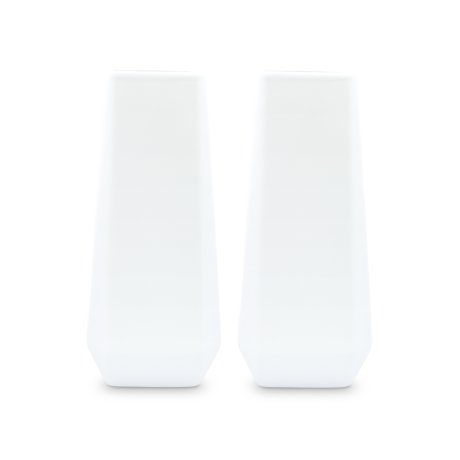 Tall Geometric Faceted Ceramic Flower Vases - White - Set of 2
