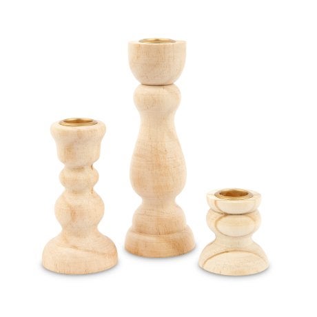 Contemporary Tiered Wood Spindle Taper Candle Holders - Natural - Set of 3