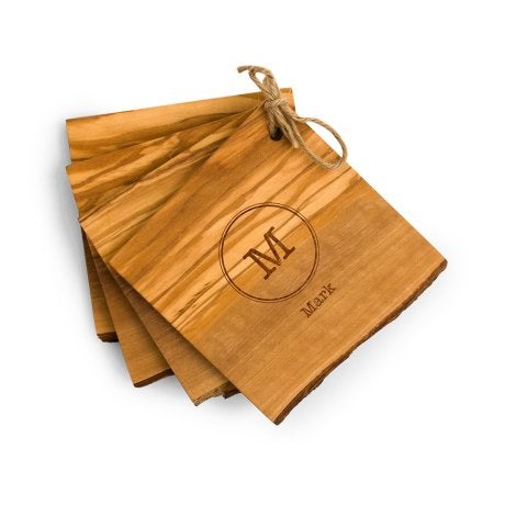 Rustic Olive Wood Coasters - Monogram