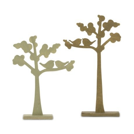 Wooden Die-cut Trees With "Love Birds" Silhouette