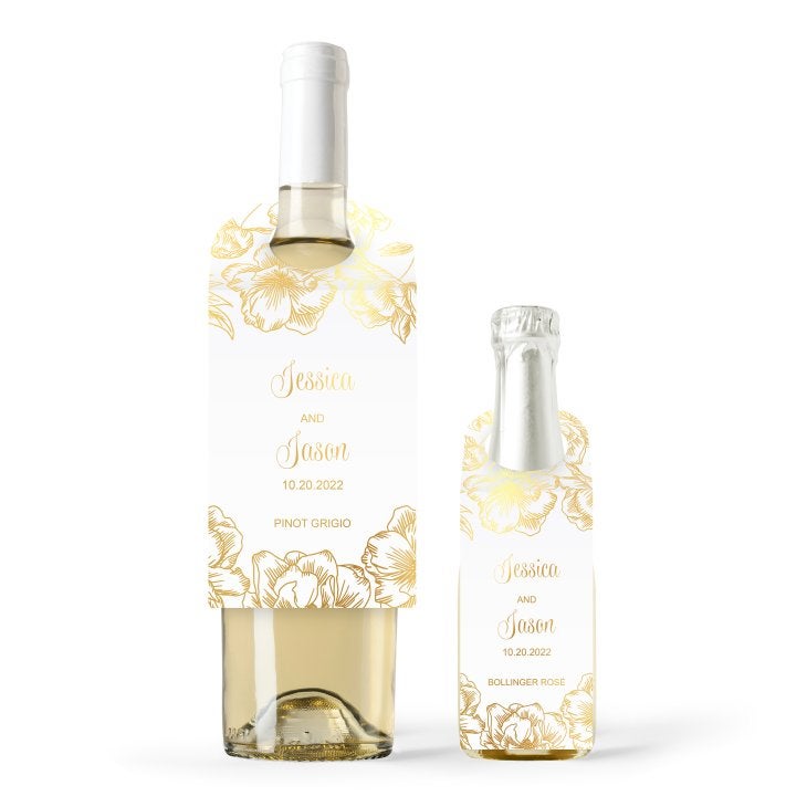 Personalized Foil Printed Wine Bottle Neck Hang Tags - Modern Floral