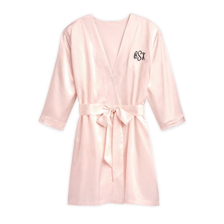 Women's Personalized Satin Robe With Pockets - Blush Pink