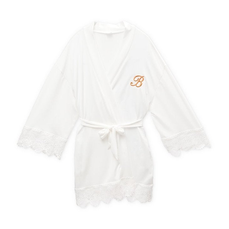 Personalized Flower Girl Jersey Knit Robe With Lace Trim - White