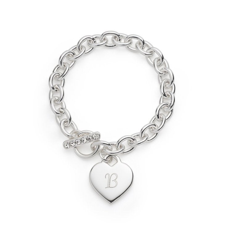 Personalized Silver Heart Charm Bracelet