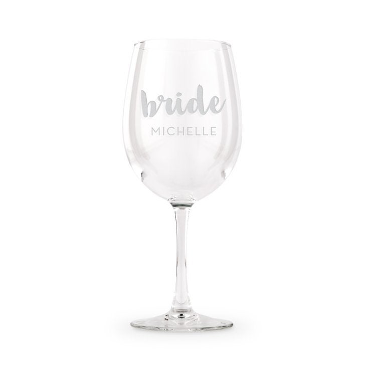 Large Personalized Stemmed Wine Glass - Bride Engraving