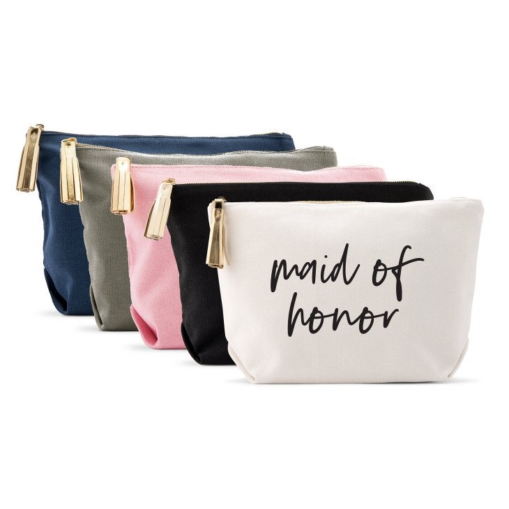 Large Personalized Canvas Makeup Bag - Maid Of Honor Script
