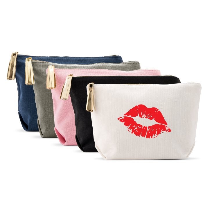 Large Personalized Canvas Makeup Bag - Red Lips