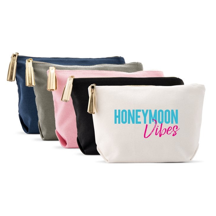 Large Personalized Canvas Makeup Bag - Honeymoon Vibes