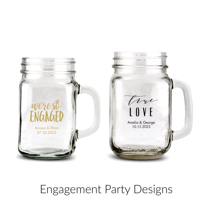 Personalized 12 or 16 oz. Mason Jar Drinking Glass Favor - Engagement Party