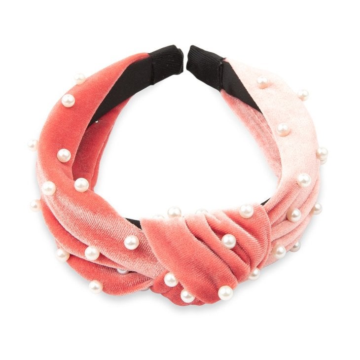 Wide Velvet & Pearl Knot Headband - Blush Pink