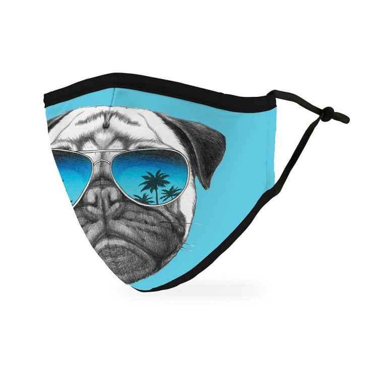 Adult Reusable, Washable 3 Ply Cloth Face Mask With Filter Pocket - Shades Pug