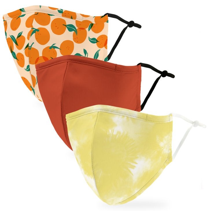 Variety 3-Pack Adult Reusable, Washable 3 Ply Cloth Face Masks With Filter Pockets - Citrus