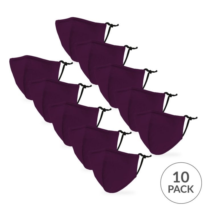 10-Pack Kid's Reusable, Washable 3 Ply Cloth Face Masks With Filter Pockets - Dark Purple