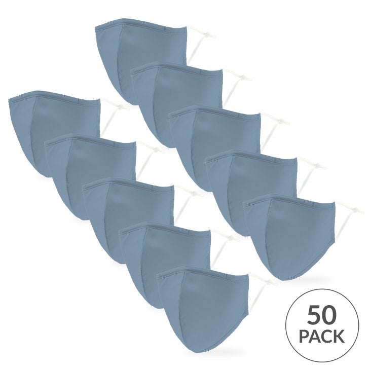 50-Pack Adult Reusable, Washable 3 Ply Cloth Face Masks With Filter Pockets - Light Blue