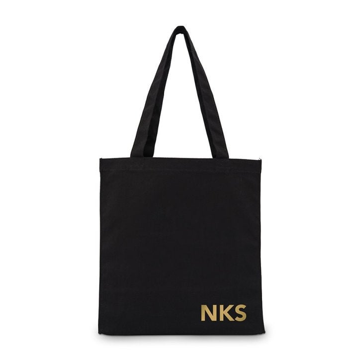 Women's Personalized Large Black Cotton Canvas Fabric Tote Bag