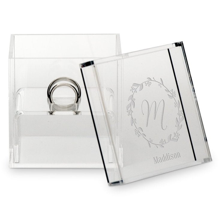 Personalized Clear Acrylic Jewelry Box - Botanical Wreath Engraving