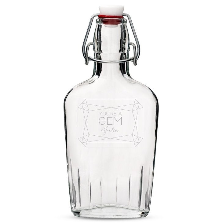 Personalized Clear Glass Hip Flask - You're A Gem Monogram Engraving