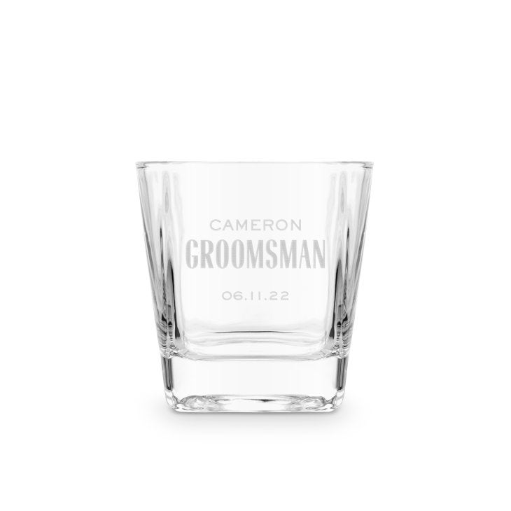 Personalized Square 8 Oz. Whiskey Glass - Modern Groomsman