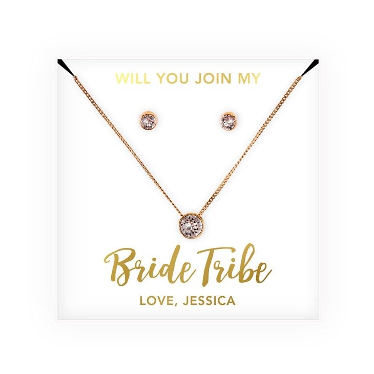 Personalized Bridal Party Crystal Jewelry Gift Set - Bride Tribe