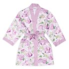 Women's Personalized Embroidered Floral Satin Robe With Pockets - Lavender