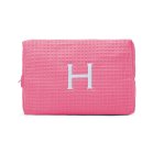 Women's Large Personalized Cotton Waffle Makeup Bag- Hot Pink