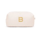 Personalized Small Cotton Waffle Makeup Bag- Ivory