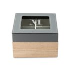 Wood And Faux Leather Keepsake Box With Glass Lid - Initial Monogram