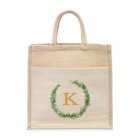 Personalized Medium Woven Jute Tote Bag With Pocket - Love Wreath Monogram