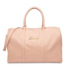 Women's Custom Embroidered Faux Leather Weekender Travel Bag - Light Pink