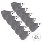 10-Pack Adult Reusable, Washable 3 Ply Cloth Face Masks With Filter Pockets - Grey