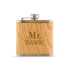 Personalized Oak Wood Wrapped Stainless Steel Hip Flask - Modern Text Print