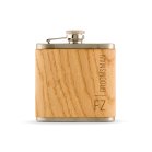 Personalized Oak Wood Wrapped Stainless Steel Hip Flask - Vertical Monogram And Text Print