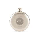 Personalized Silver Stainless Steel Round Hip Flask - Circle Monogram Engraving